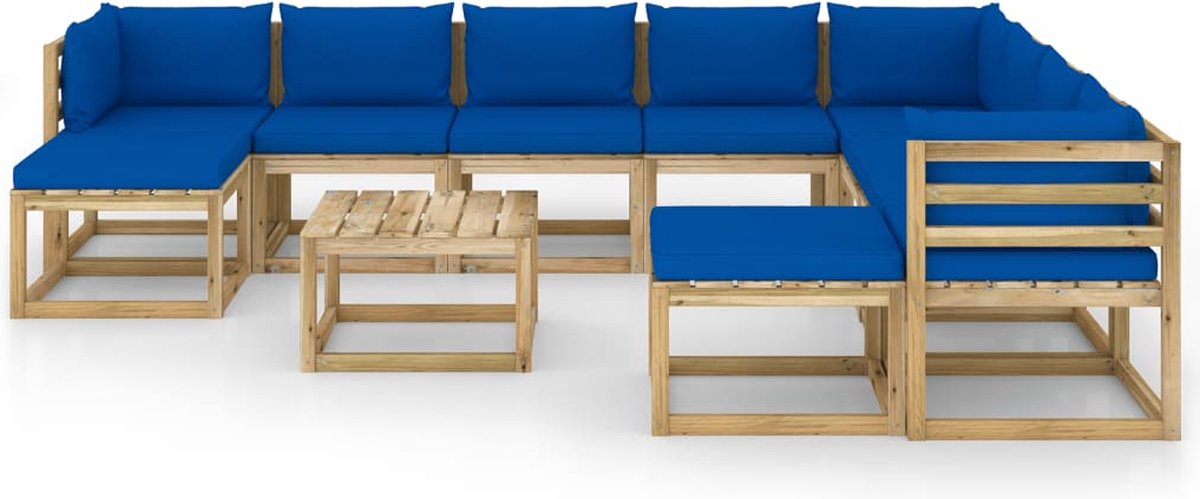 Vidaxl 11-delige Loungeset Met Kussens Geïmpregneerd Grenenhout - Blauw