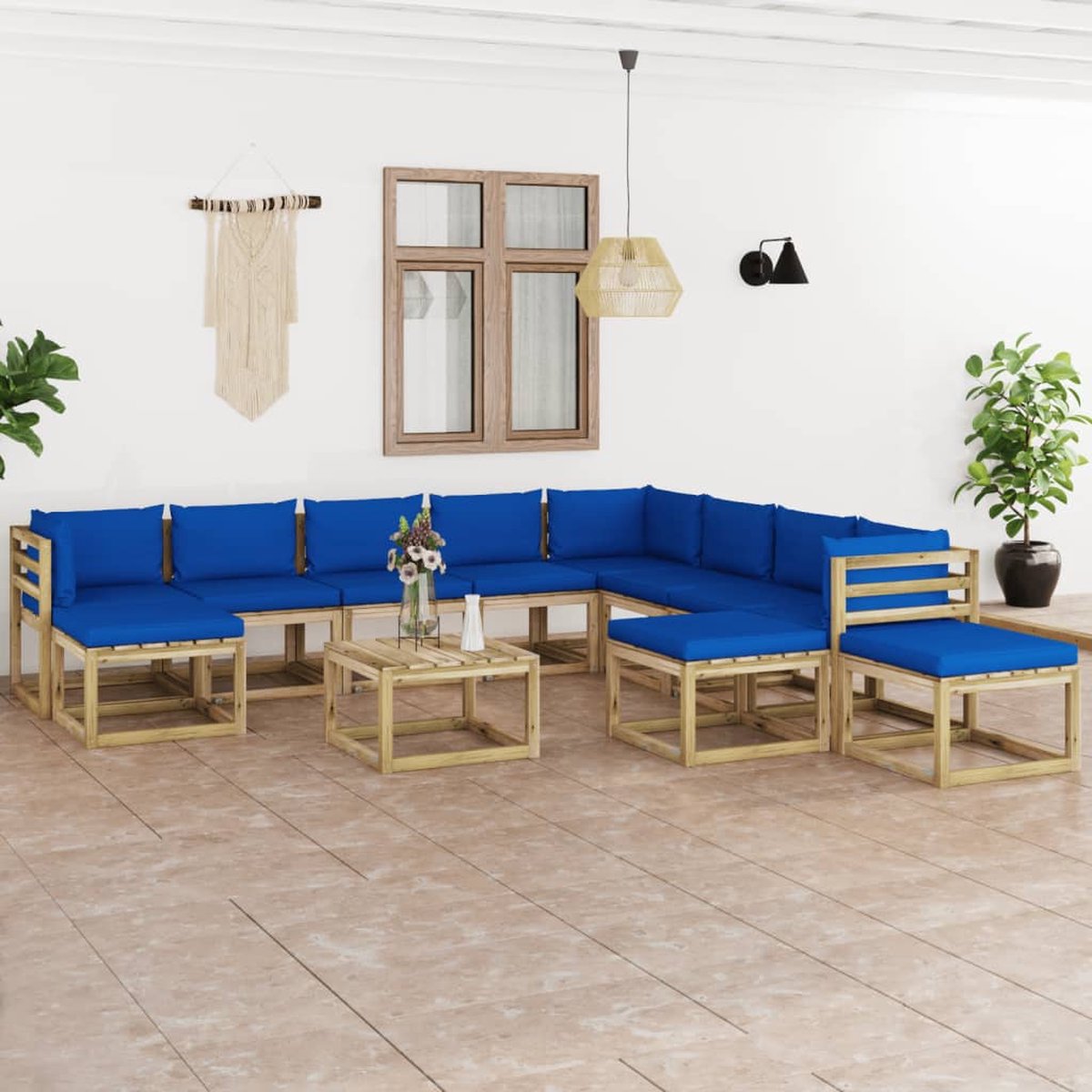 Vidaxl 12-delige Loungeset Met Kussens Geïmpregneerd Grenenhout - Blauw