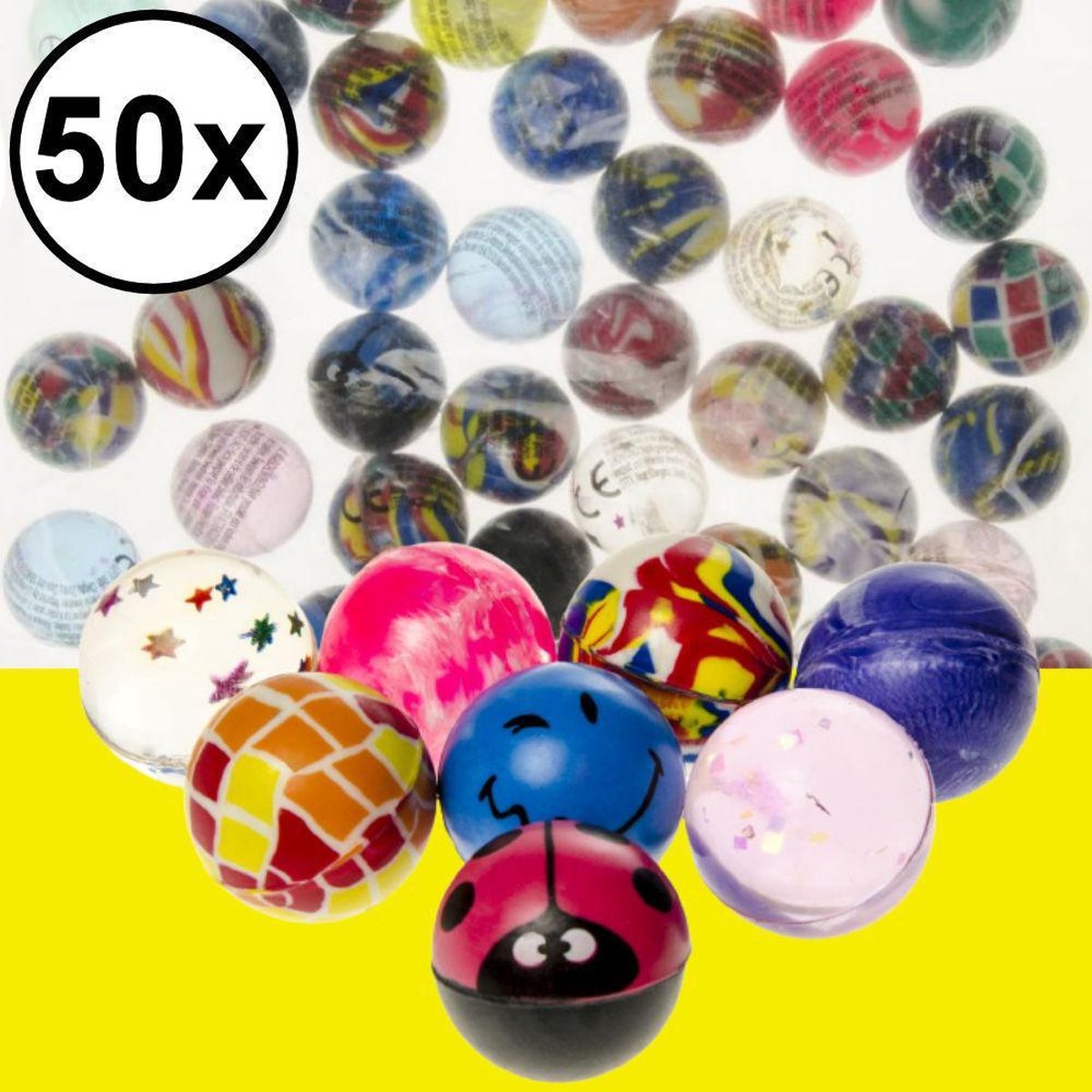 Decopatent ® Uitdeelcadeaus 50 Stuks Mix Vrolijke Stuiterballen Ø3.2 Cm