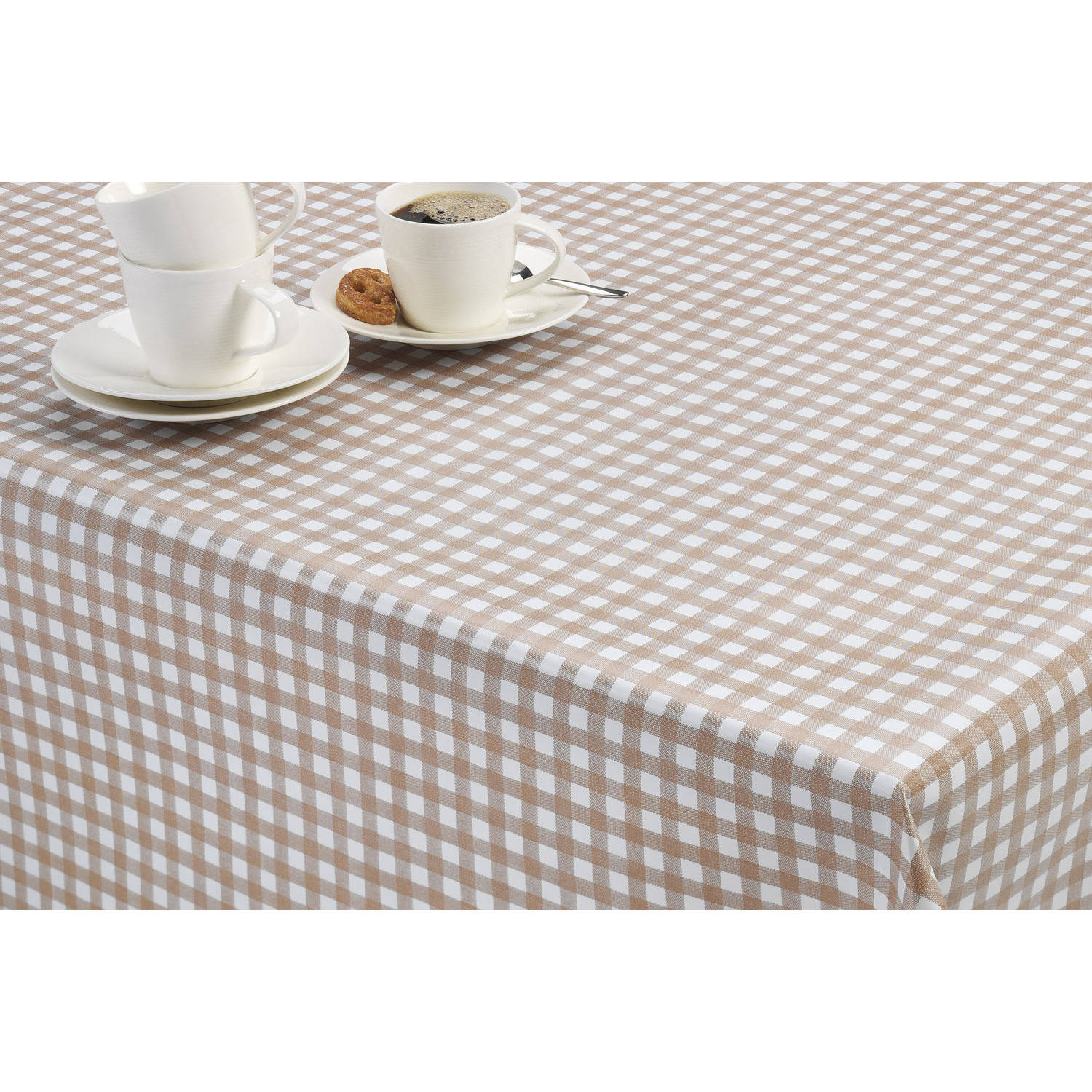 Bellatio Design Tafelzeil/tafelkleed Boeren Ruit/wit 140 X 220 Cm - Tuintafelkleed - Beige