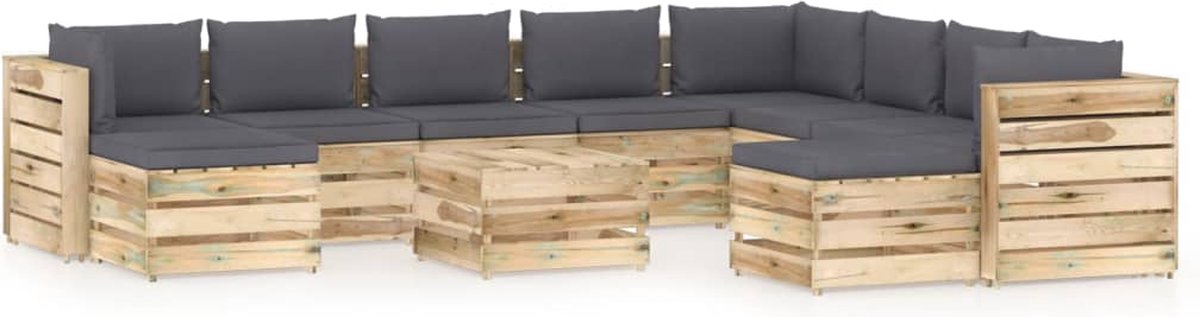 Vidaxl 11-delige Loungeset Met Kussens Geïmpregneerd Hout - Groen