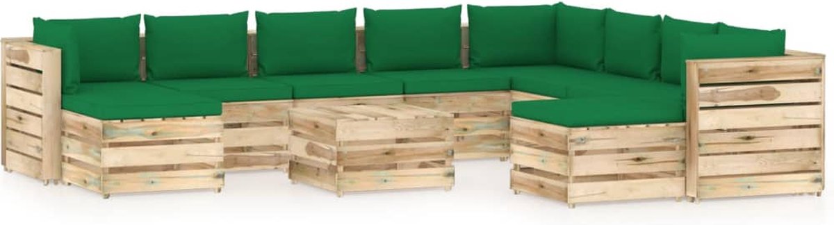 Vidaxl 11-delige Loungeset Met Kussens Geïmpregneerd Hout - Groen