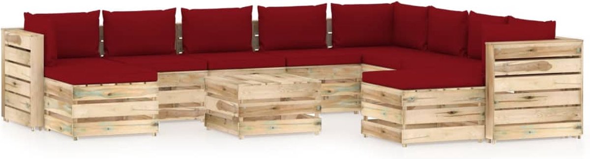 Vidaxl 11-delige Loungeset Met Kussens Geïmpregneerd Hout - Rood