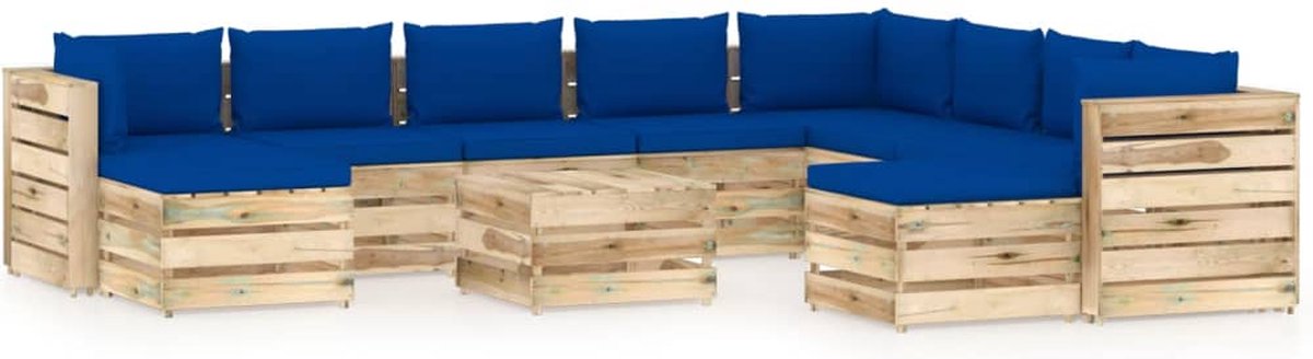 Vidaxl 11-delige Loungeset Met Kussens Geïmpregneerd Hout - Blauw