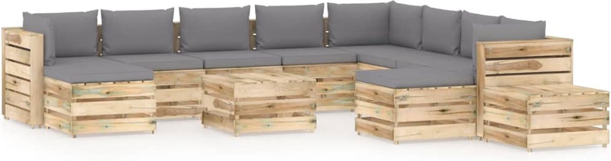 Vidaxl 12-delige Loungeset Met Kussens Geïmpregneerd Hout - Grijs