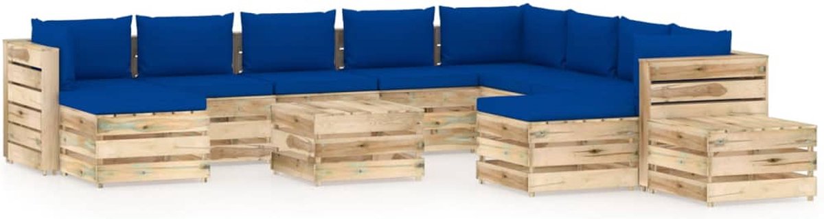 Vidaxl 12-delige Loungeset Met Kussens Geïmpregneerd Hout - Blauw