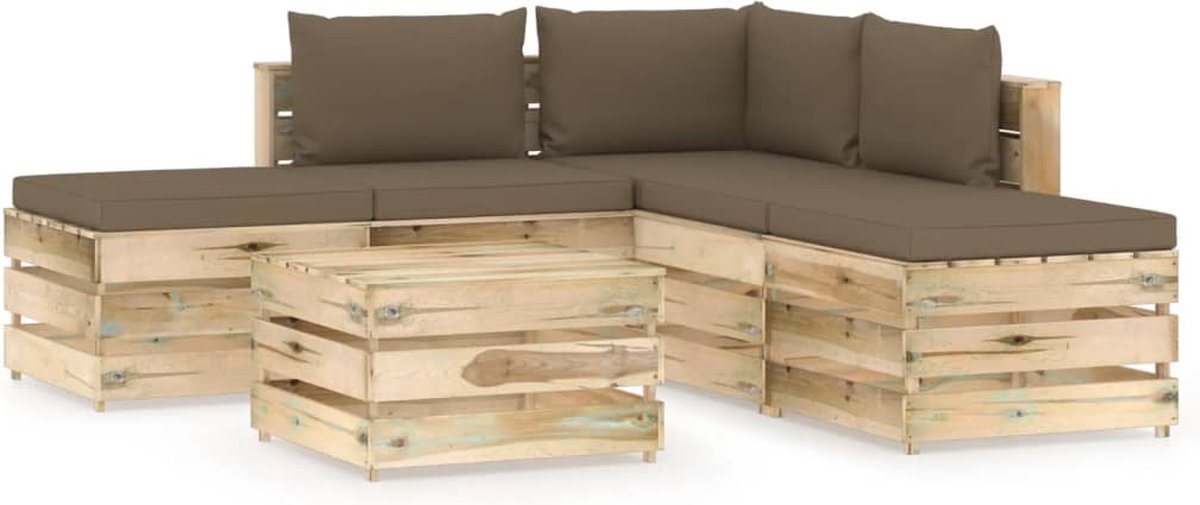 Vidaxl 6-delige Loungeset Met Kussens Geïmpregneerd Hout - Bruin