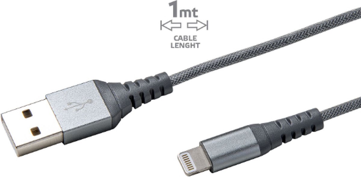 Usb-lightning Kabel Nylon, - Celly - Grijs