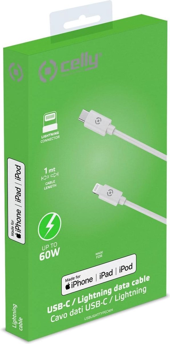 Lightning Naar Type-c Kabel, 1 Meter, - Pvc - Celly - Wit