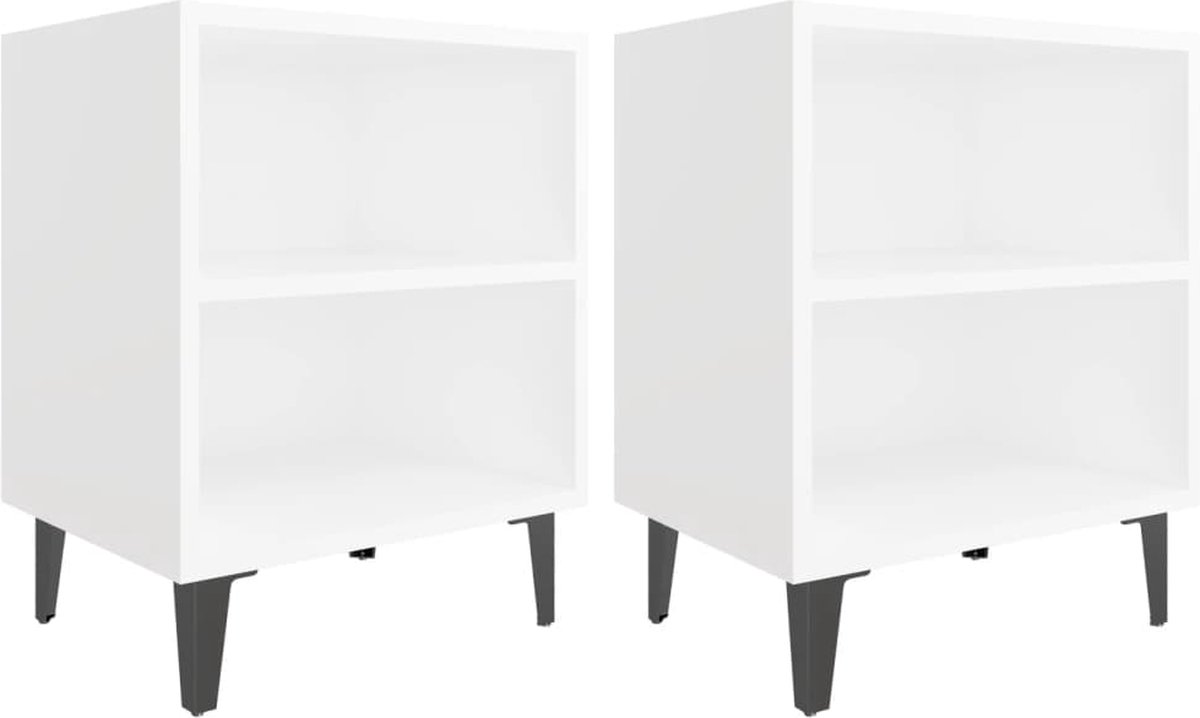 Vidaxl Nachtkastjes 2 St Met Metalen Poten 40x30x50 Cm - Wit