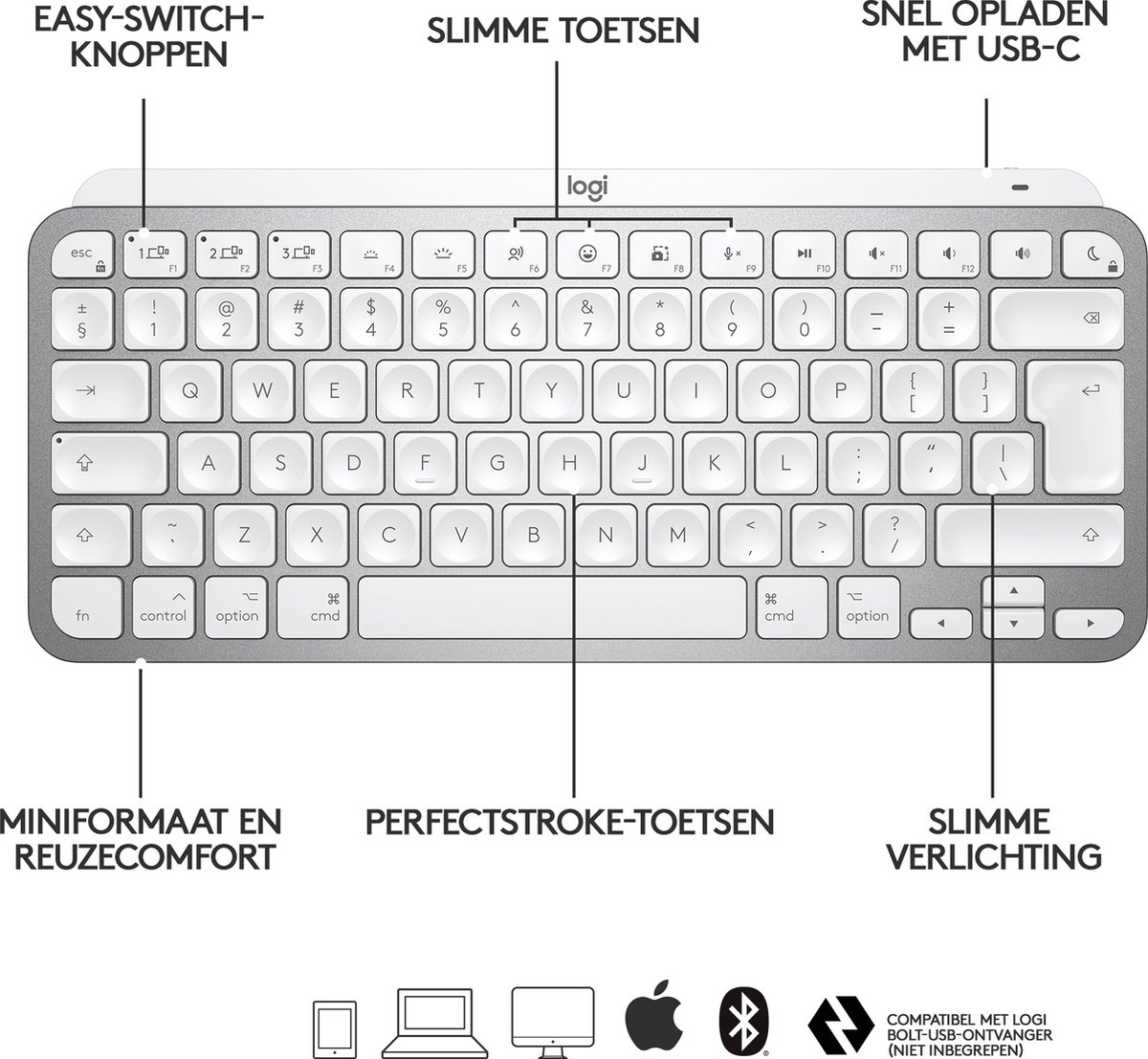 Logitech MX Keys Mini Voor Mac Draadloos Qwerty - Grijs