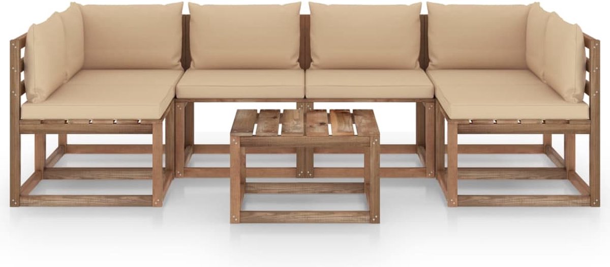 Vidaxl 7-delige Loungeset Pallet Met Kussens Geïmpregneerd Grenenhout - Bruin