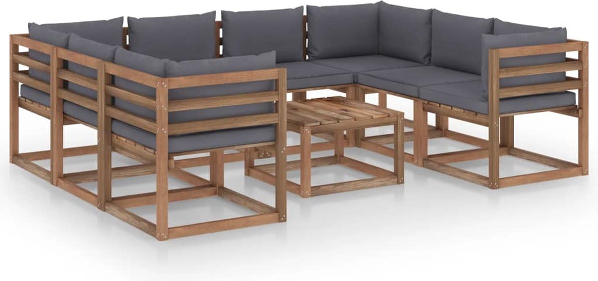 Vidaxl 9-delige Loungeset Met Antracietkleurige Kussens - Bruin