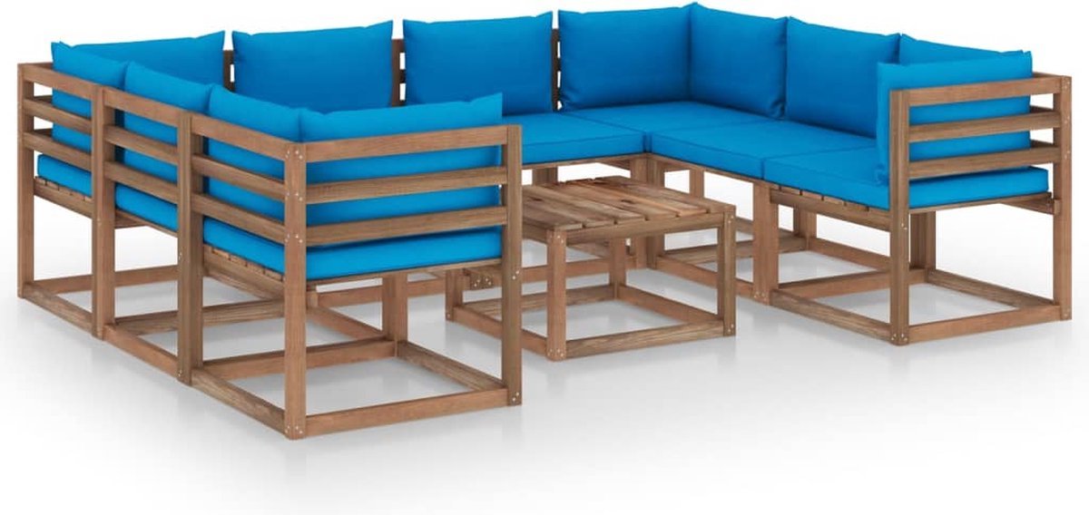 Vidaxl 9-delige Loungeset Met Lichte Kussens - Blauw