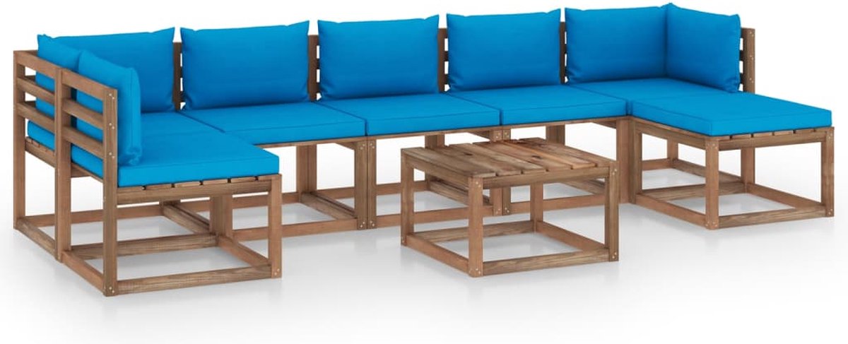 Vidaxl 8-delige Loungeset Met Lichte Kussens - Blauw