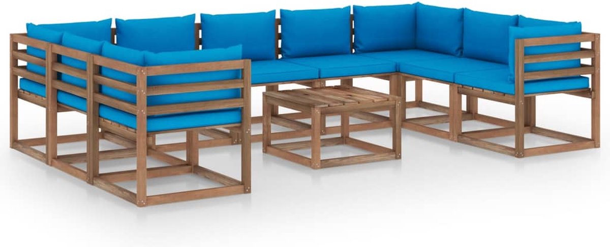 Vidaxl 10-delige Loungeset Met Lichte Kussens - Blauw