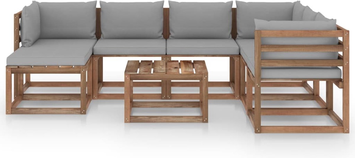 Vidaxl 8-delige Loungeset Met Grijze Kussens - Bruin