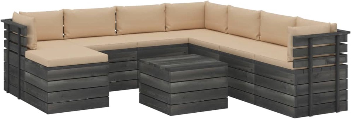 Vidaxl 9-delige Loungeset Pallet Met Kussens Massief Grenenhout - Beige