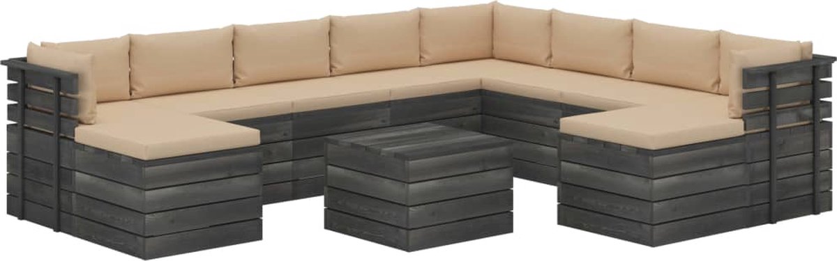 Vidaxl 11-delige Loungeset Pallet Met Kussens Massief Grenenhout - Beige