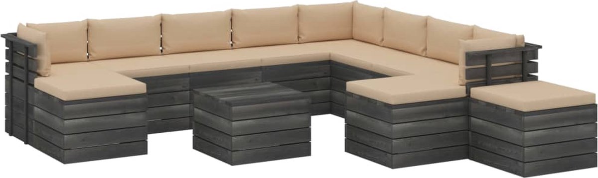 Vidaxl 12-delige Loungeset Met Kussens Pallet Massief Grenenhout - Beige