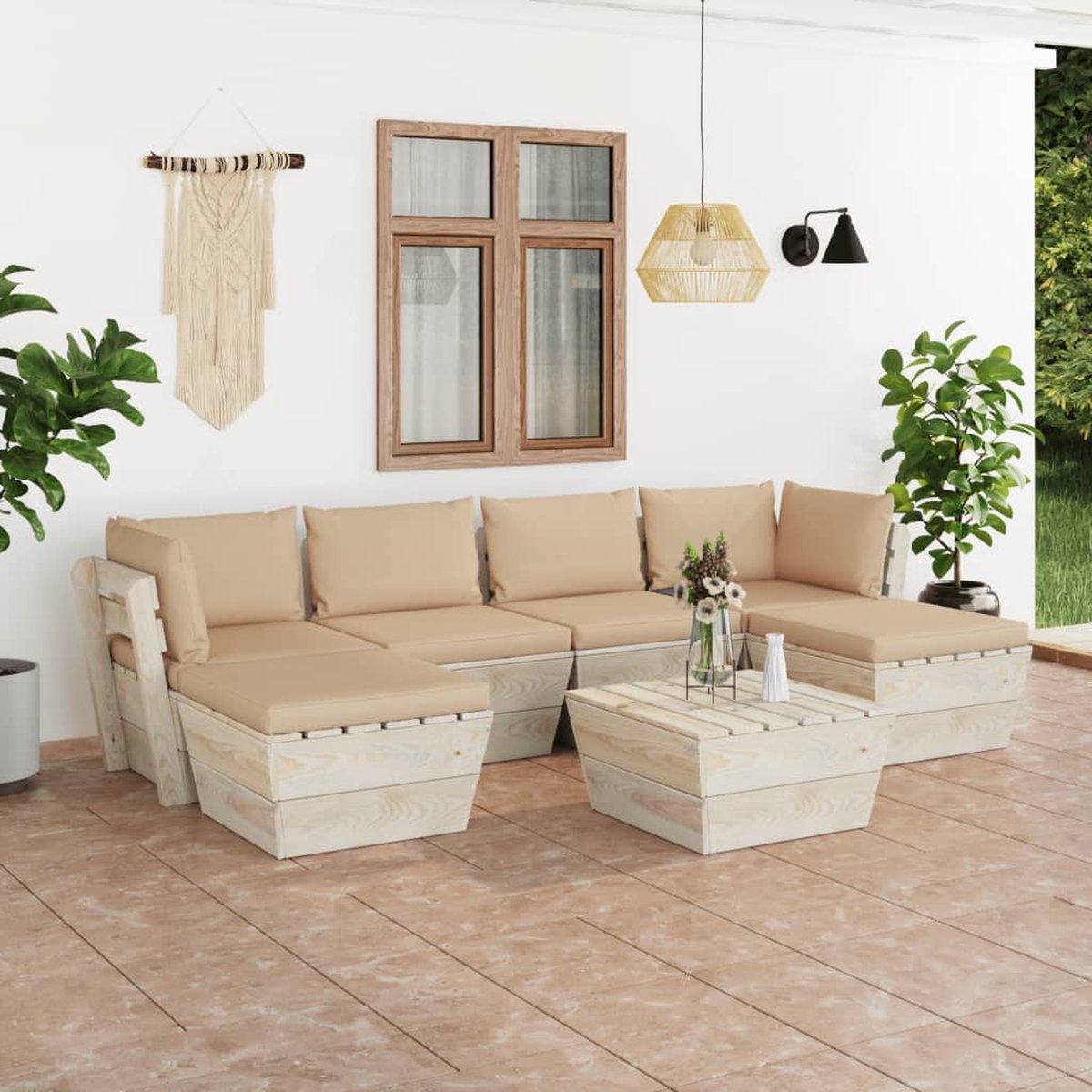 Vidaxl 7-delige Loungeset Met Kussens Pallet Vurenhout - Beige