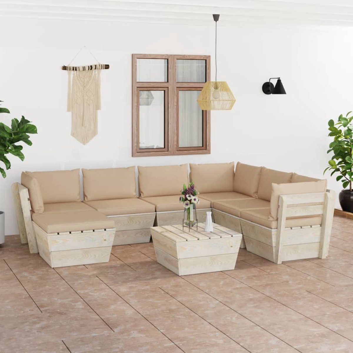 Vidaxl 8-delige Loungeset Met Kussens Pallet Vurenhout - Beige