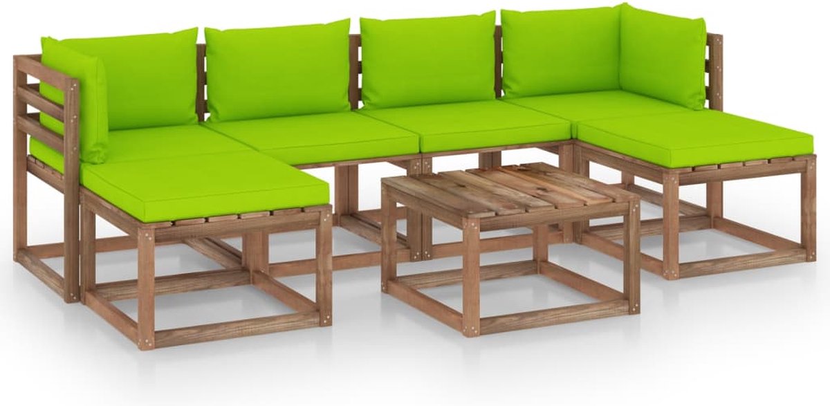 Vidaxl 7-delige Loungeset Pallet Met Kussens Geïmpregneerd Grenenhout - Groen