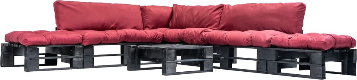 Vidaxl 6-delige Loungeset Pallet Met Rode Kussens Hout - Rood