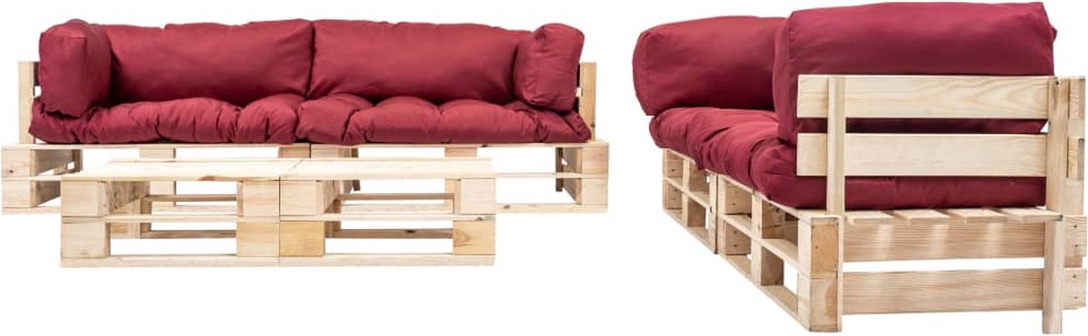 Vidaxl 6-delige Loungeset Pallet Met Rode Kussens Hout - Rood