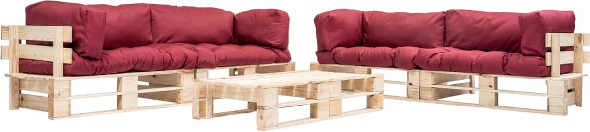 Vidaxl 6-delige Loungeset Pallet Met Rode Kussens Hout - Rood