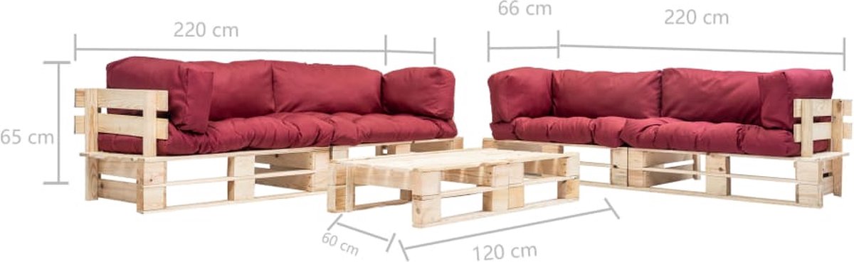 Vidaxl 6-delige Loungeset Pallet Met Rode Kussens Hout - Rood