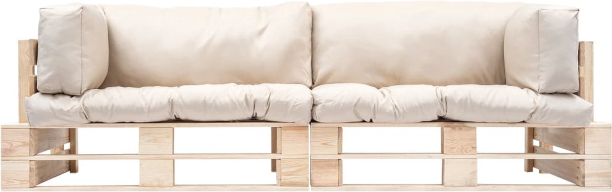 Vidaxl 2-delige Bankenset Pallet Met Zandkleurige Kussens Grenenhout - Beige