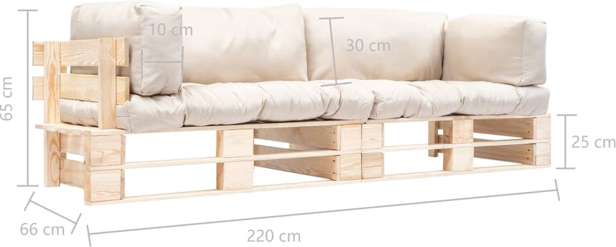 Vidaxl 2-delige Bankenset Pallet Met Zandkleurige Kussens Grenenhout - Beige