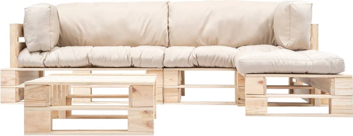 Vidaxl 4-delige Loungeset Pallet Met Zandkleurige Kussens Hout - Beige