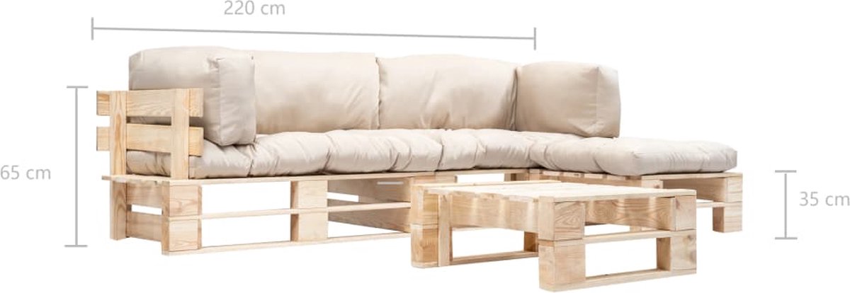 Vidaxl 4-delige Loungeset Pallet Met Zandkleurige Kussens Hout - Beige