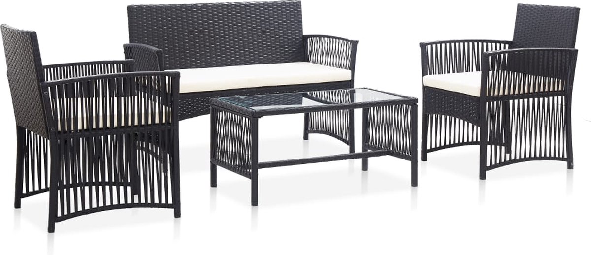 Vidaxl 4-delige Loungeset Met Kussen Poly Rattan - Zwart