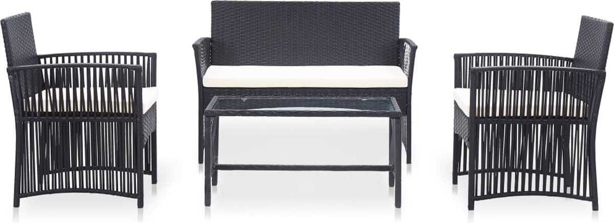 Vidaxl 4-delige Loungeset Met Kussen Poly Rattan - Zwart