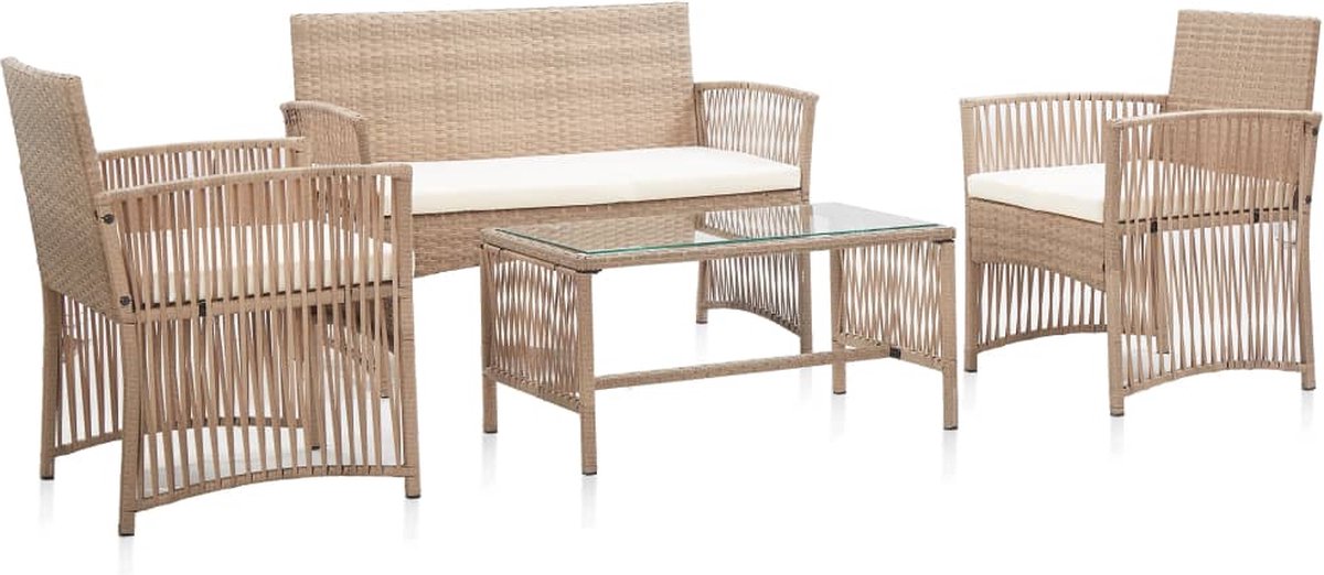 Vidaxl 4-delige Loungeset Met Kussens Poly Rattan - Beige