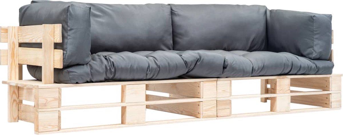 Vidaxl 2-delige Bankenset Pallet Met Grijze Kussens Grenenhout - Grijs