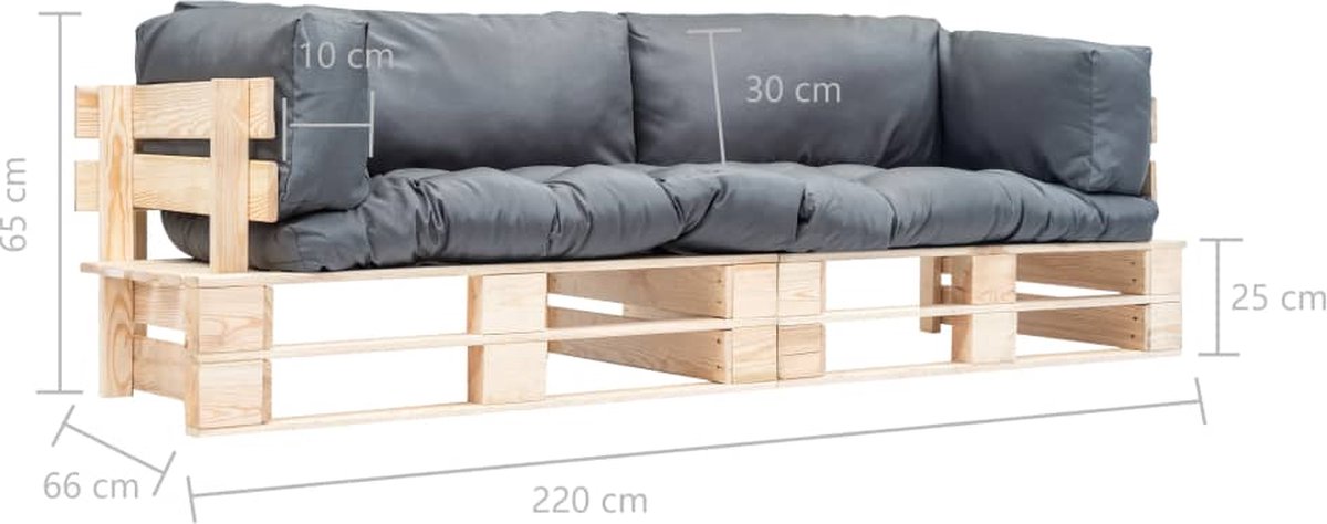Vidaxl 2-delige Bankenset Pallet Met Grijze Kussens Grenenhout - Grijs