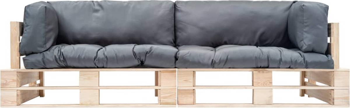 Vidaxl 2-delige Bankenset Pallet Met Grijze Kussens Grenenhout - Grijs