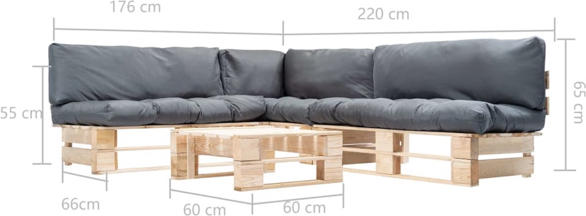 Vidaxl 4-delige Loungeset Pallet Met Grijze Kussens Hout - Grijs