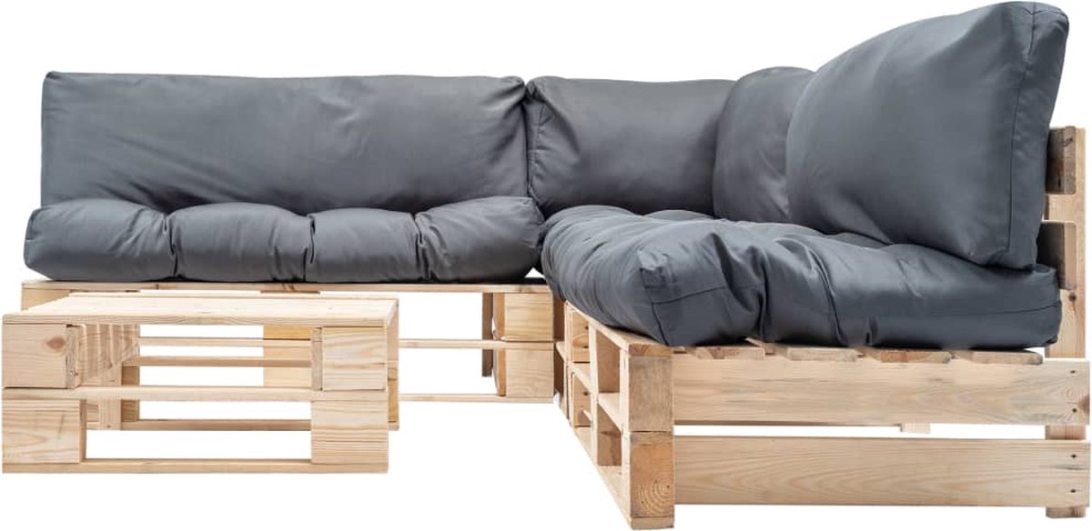 Vidaxl 4-delige Loungeset Pallet Met Grijze Kussens Hout - Grijs