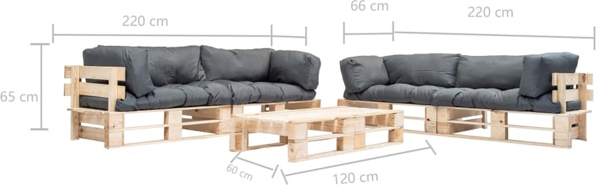 Vidaxl 6-delige Loungeset Pallet Met Grijze Kussens Hout - Grijs