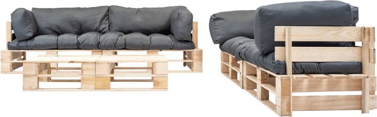 Vidaxl 6-delige Loungeset Pallet Met Grijze Kussens Hout - Grijs