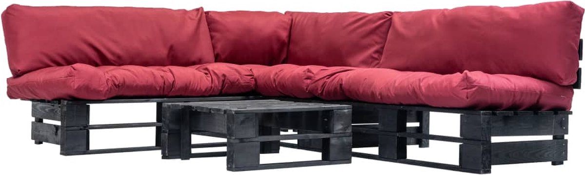 Vidaxl 4-delige Loungeset Pallet Met Rode Kussens Hout - Rood