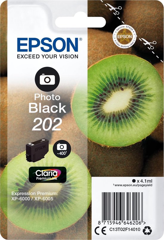 Epson Kiwi Singlepack Photo Black 202 Claria Premium Ink