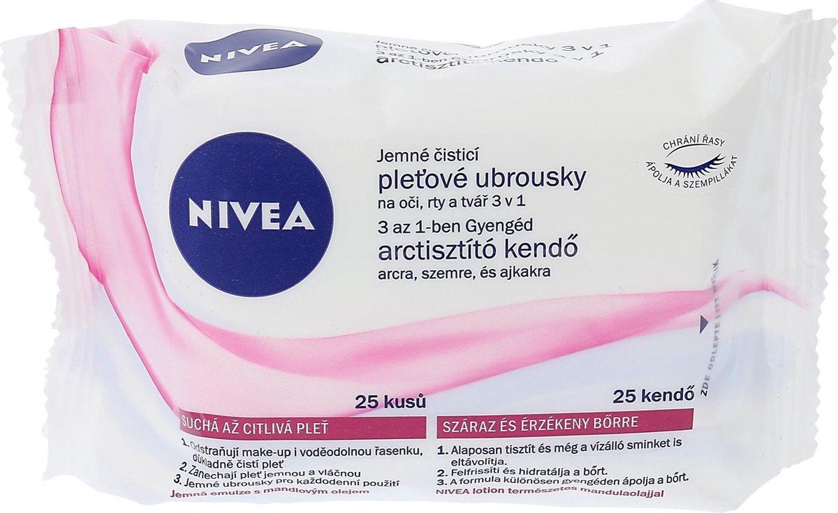 Nivea 3in1 Verzachtende Reinigingsdoekjes Droge/Gevoelige Huid 25stuks