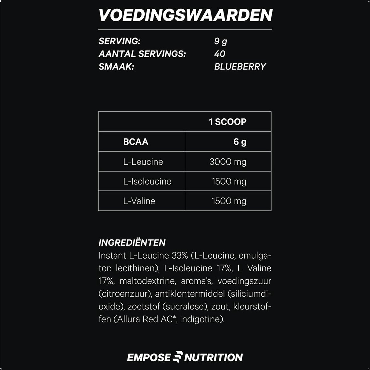Empose Nutrition BCAA Poeder - Aminozuren - 360 gr - Blueberry