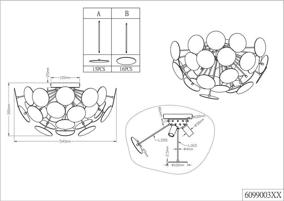 TRIO Discalgo Plafondlamp - Zwart